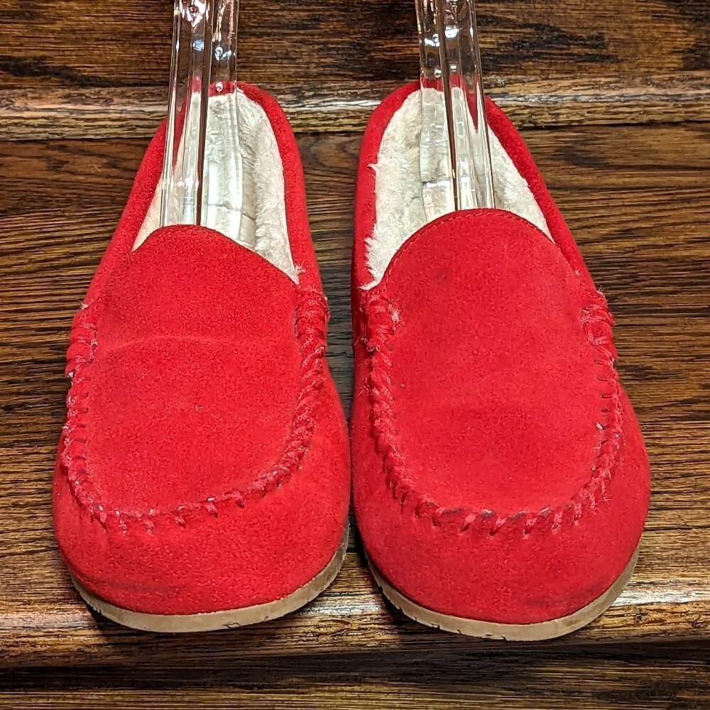 Lands' End Women's Size 8B Red Suede Moccasin Slipper Shoe #473069 EUC